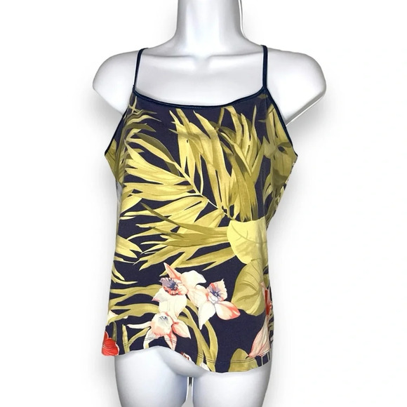 Caribbean Joe Tropical Floral Camisole Tank Top L/G Navy Multicolor - Picture 2 of 8